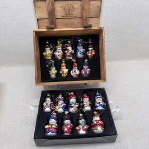 Thomas Pacconi 2003 Christmas Ornaments Set 18 Glass Snowmen International Crate